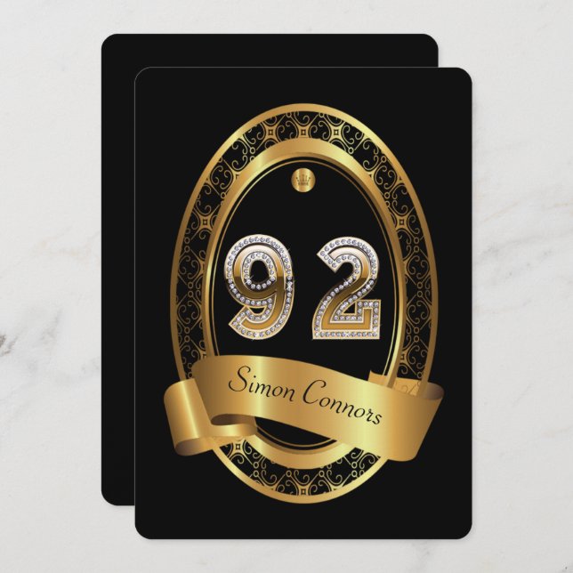 92:a,födelsedagsfest kvinna man,elegant färg inbjudningar (Fram/baksida)