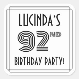 92:a Födelsedagsfesten: Art Deco Stil + anpassat n Fyrkantigt Klistermärke