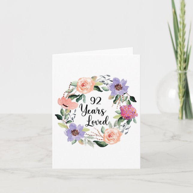 92 ÅR 92 ÅRS 92 ÅRS Blommigt vid födelsedagen Kort (Framsida)