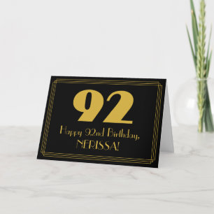 92-årsdag: Art Deco Inspirerad Utseende "92" & Nam Kort