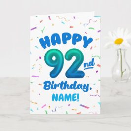 92nd Balloon Number Custom Name Birthday Card Kort