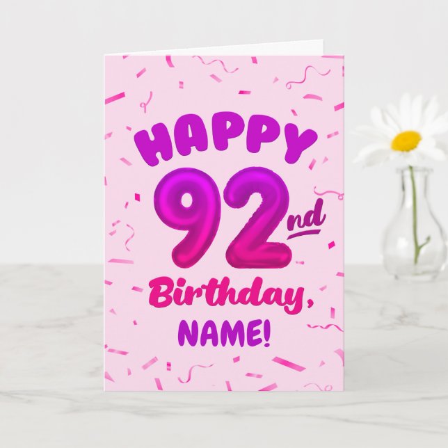 92nd Balloon Number Custom Name Birthday Card Kort (Liten växt)