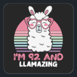 92nd Birthday Llamazing Llama 92 Year Old Birthday Fyrkantigt Klistermärke<br><div class="desc">Retro Vintage Style Birthday Gift Design Perfect To Pair With Shorts,  Leggings Or Jeans For A Casual Yet Trendy Look. Humorous Funny Humor Birthday Gift Outfit For Family Member,  Loved One Or Yourself. Matches Loads Of Clothes. GET YOURS TODAY!</div>