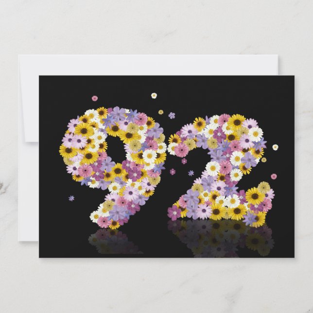 92nd Födelsedagsfest med blommiga brev Inbjudningar (Framsida)