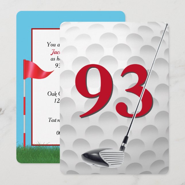 93-års födelsedag Golf tema fest Inbjudningar (Fram/baksida)