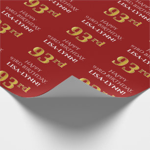 93:e födelsedag: Elegant, rött, faux Guld-utseende Presentpapper