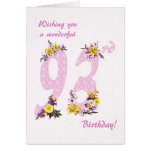 93:e födelsedag Flower Decorated Numbers Hälsningskort