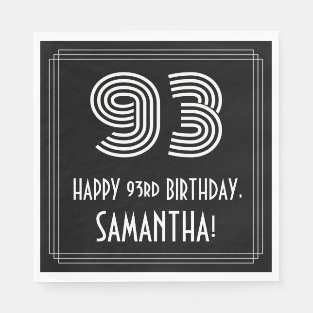 93:e födelsedagen: Art Deco Inspired Titta "93" +  Pappersservett (Framsidan)