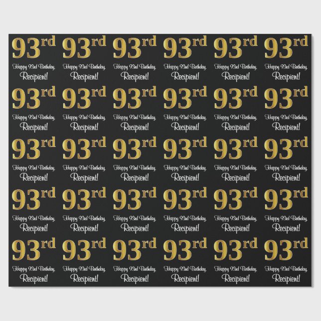 93:e födelsedagen: Elegant Luxurious Faux Guld Tit Presentpapper (Platt)