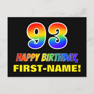 93:e födelsedagen: fetstil, Roligt, enkel, regnbåg Vykort