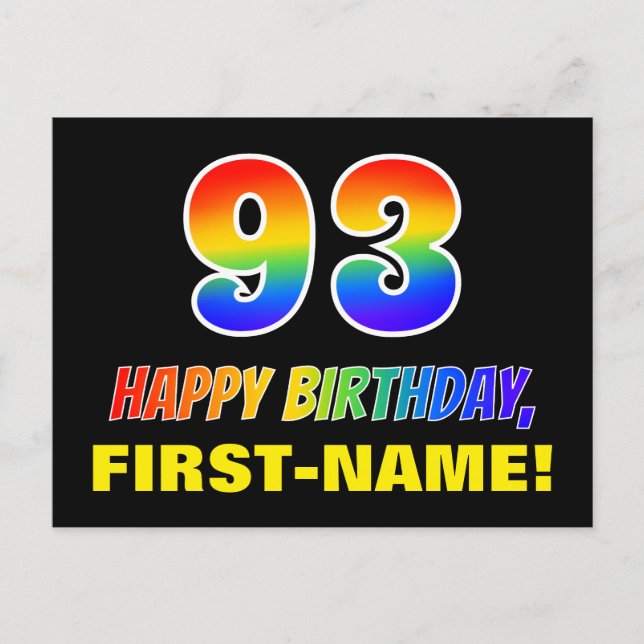 93:e födelsedagen: fetstil, Roligt, enkel, regnbåg Vykort (Framsida)