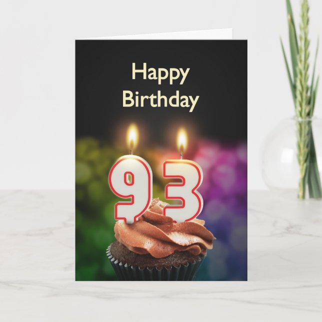 93:e födelsedagen med kaka och ljus kort (Framsida)