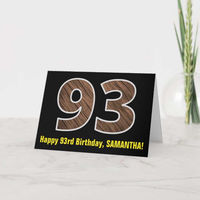 93:e födelsedagen: Namn + Faux Wood Grain Mönster  Kort (Framsida)