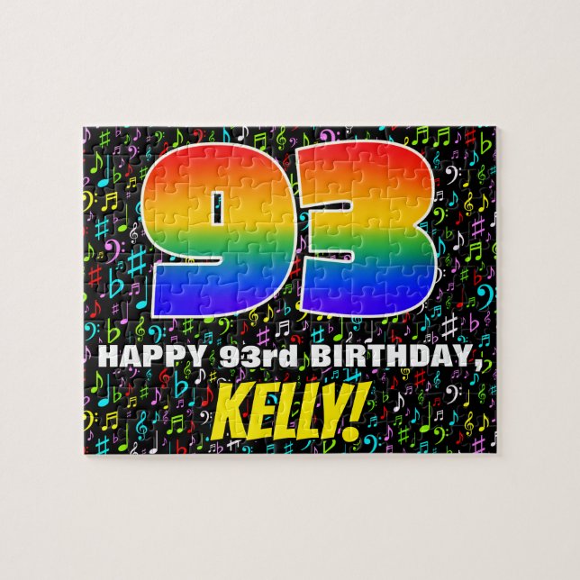 93:e födelsedagen - Roligt, färgstarka musiksymbol Pussel (Horisontell)