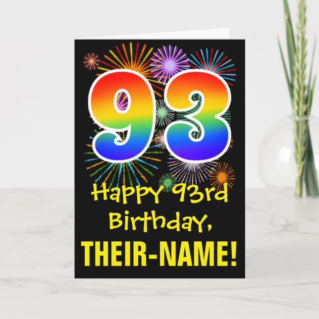 93:e födelsedagen: Roligt Fireworks Mönster + Rain Kort (Framsida)