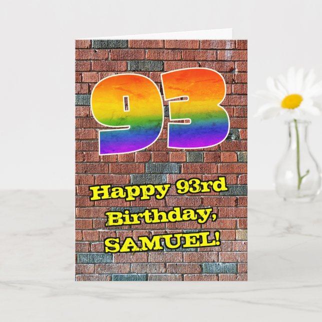 93:e födelsedagen: Roligt Graffiti-Inspired Rainbo Kort (Liten växt)