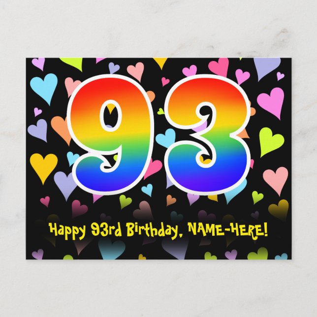 93:e födelsedagen: Roligt Hearts Mönster, Rainbow  Vykort (Framsida)