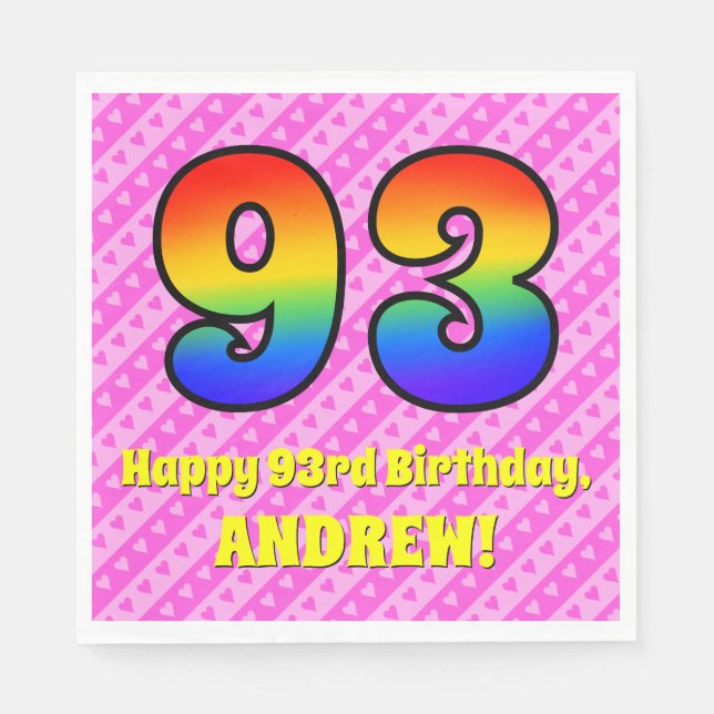 93:e födelsedagen: Rosa Rand & Hearts, regnbåge nr Pappersservett (Framsidan)