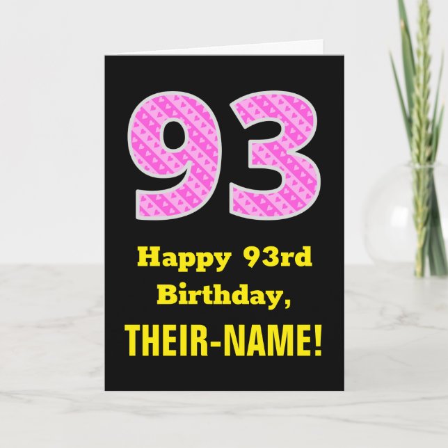 93:e födelsedagen: Rosa Rand och örhängen "93" + N Kort (Framsida)