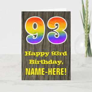 93:e födelsedagen: Rustic Faux Wood look, Rainbow Kort