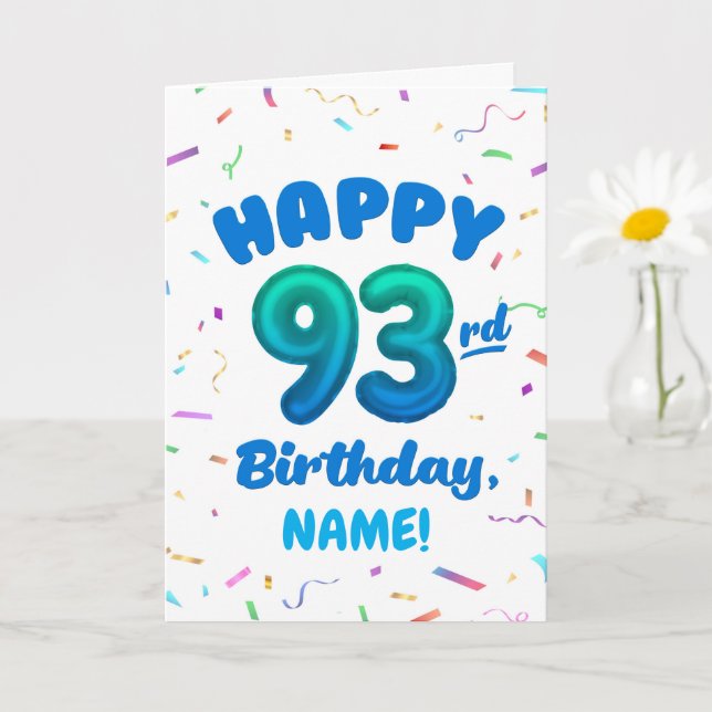 93rd Balloon Number Custom Name Birthday Card Kort (Liten växt)