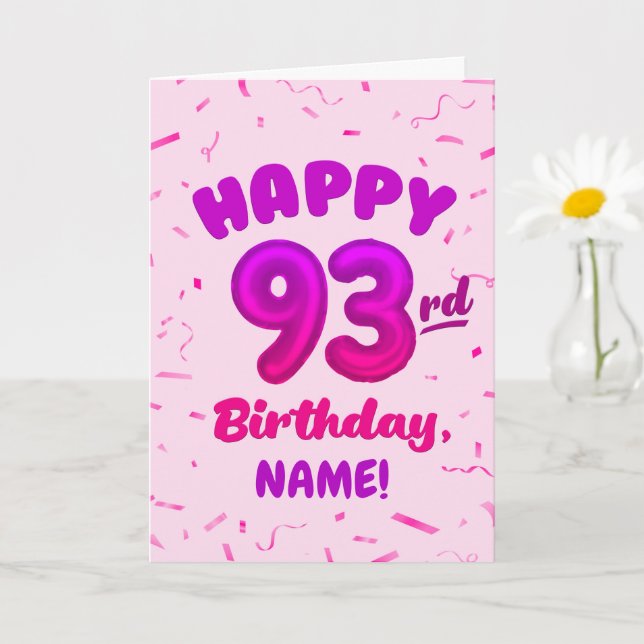 93rd Balloon Number Custom Name Birthday Card Kort (Liten växt)