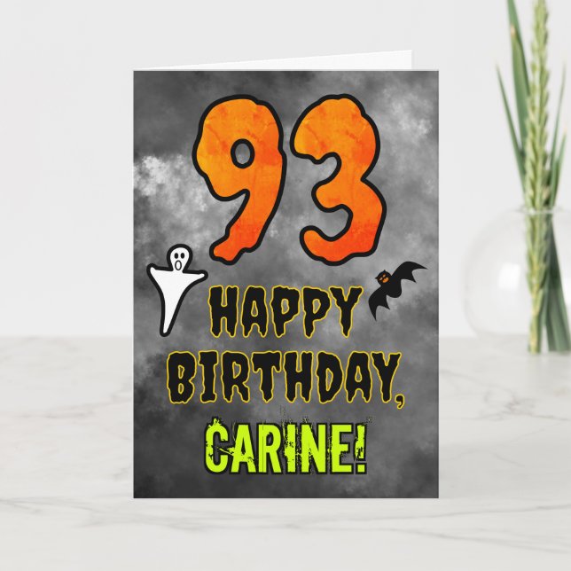 93rd Birthday: Eerie Halloween Theme + Custom Name Kort (Framsida)