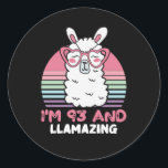 93rd Birthday Llamazing Llama 93 Year Old Birthday Runt Klistermärke<br><div class="desc">Retro Vintage Style Birthday Gift Design Perfect To Pair With Shorts,  Leggings Or Jeans For A Casual Yet Trendy Look. Humorous Funny Humor Birthday Gift Outfit For Family Member,  Loved One Or Yourself. Matches Loads Of Clothes. GET YOURS TODAY!</div>