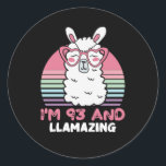93rd Birthday Llamazing Llama 93 Year Old Birthday Runt Klistermärke<br><div class="desc">Retro Vintage Style Birthday Gift Design Perfect To Pair With Shorts,  Leggings Or Jeans For A Casual Yet Trendy Look. Humorous Funny Humor Birthday Gift Outfit For Family Member,  Loved One Or Yourself. Matches Loads Of Clothes. GET YOURS TODAY!</div>