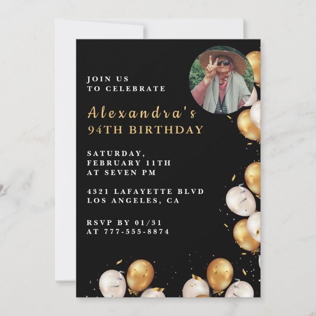 94-årsdagen för Photo Black Guld Inbjudningar (Framsida)