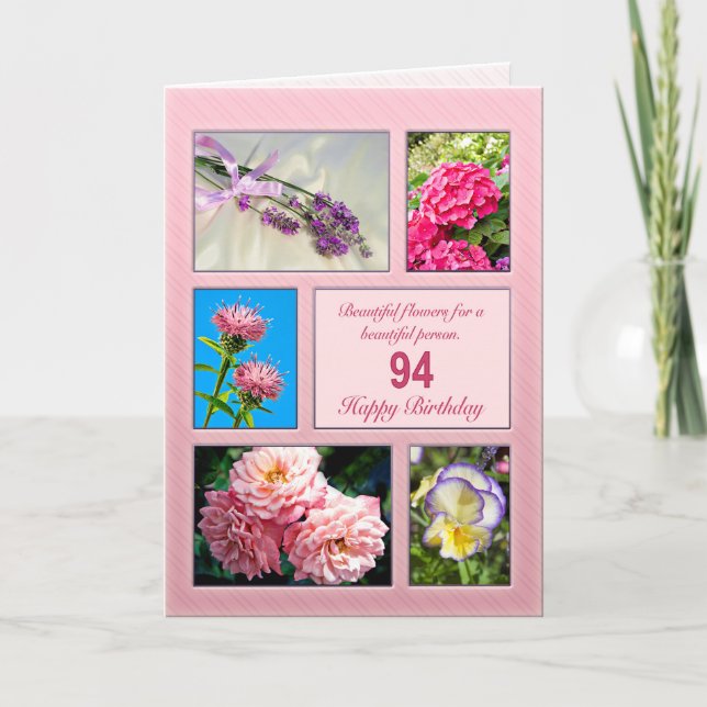 94-årsdagen, vackert blomsterkort kort (Framsida)