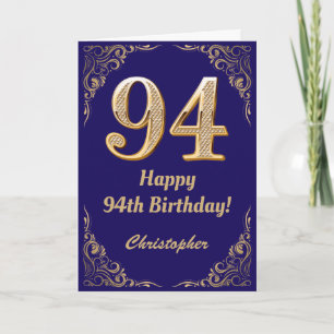 94:e födelsedag Blått och Guld Glitter Ram Kort