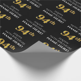 94:e födelsedag: Elegant, svart, faux Guld-utseend Presentpapper