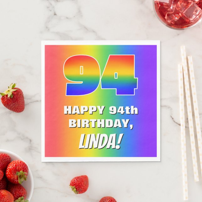 94:e födelsedag: färgfull, Roligt Rainbow Mönster  Pappersservett (Insitu)