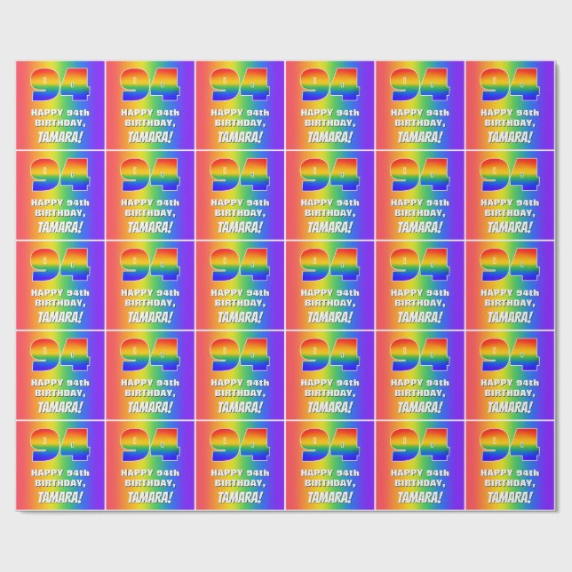 94:e födelsedag: färgfull, Roligt Rainbow Mönster  Presentpapper (Platt)