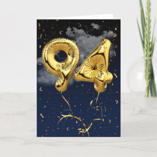 94:e födelsedag Guld Mylar Balloon and Confetti Ca Kort