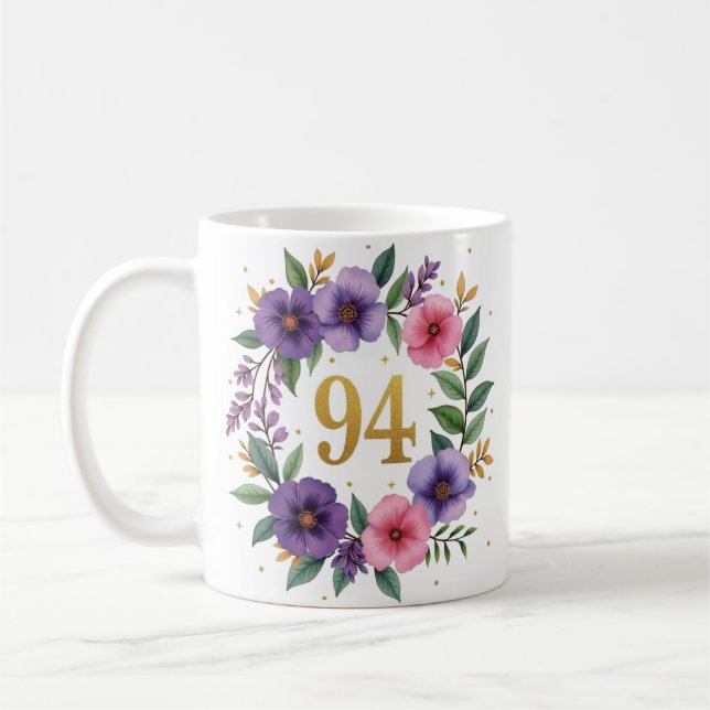 94:e födelsedag Mugg - Blommigt Utandning med anta (Vänster)