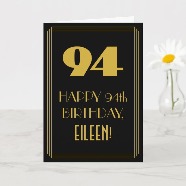 94:e födelsedagen ~ Art Deco Inspired Titta "94" & Kort (Liten växt)