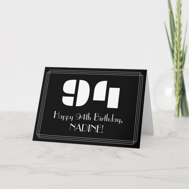 94:e födelsedagen: Art Deco Inspired Titta "94" oc Kort (Framsida)