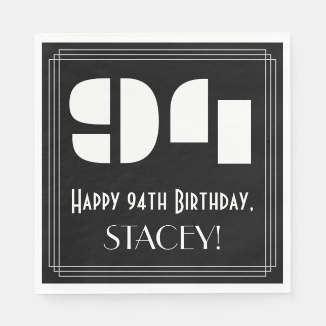 94:e födelsedagen: Art Deco Inspired Titta "94" +  Pappersservett (Framsidan)