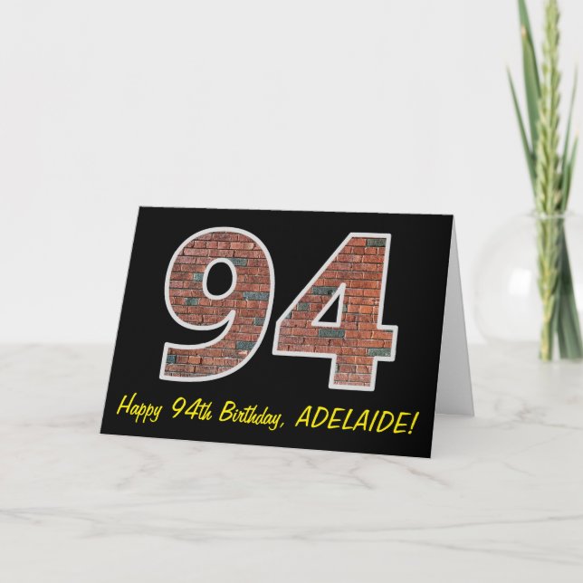 94:e födelsedagen - Brick Wall Mönster "94" w/ Nam Kort (Framsida)