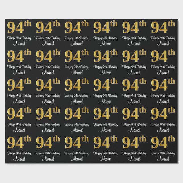 94:e födelsedagen: Elegant Luxurious Faux Guld Tit Presentpapper (Platt)