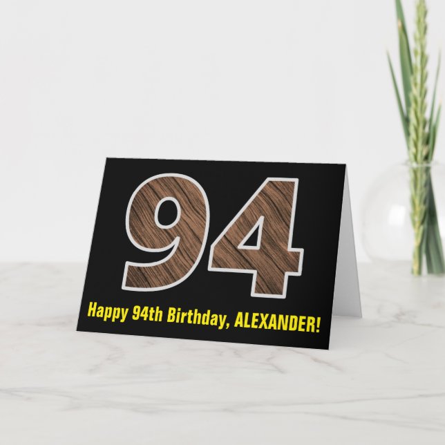 94:e födelsedagen: Namn + Faux Wood Grain Mönster  Kort (Framsida)
