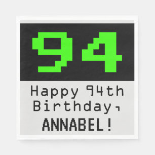 94:e födelsedagen - Nerdy/Geeky Stil "94" och Namn Pappersservett