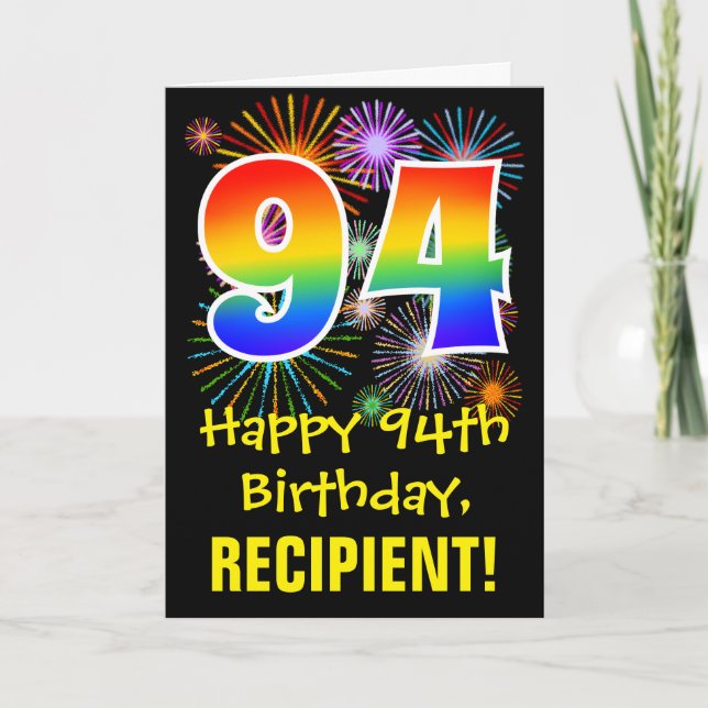 94:e födelsedagen: Roligt Fireworks Mönster + Rain Kort (Framsida)