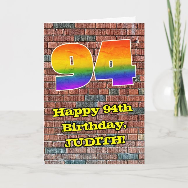 94:e födelsedagen: Roligt Graffiti-Inspired Rainbo Kort (Framsida)