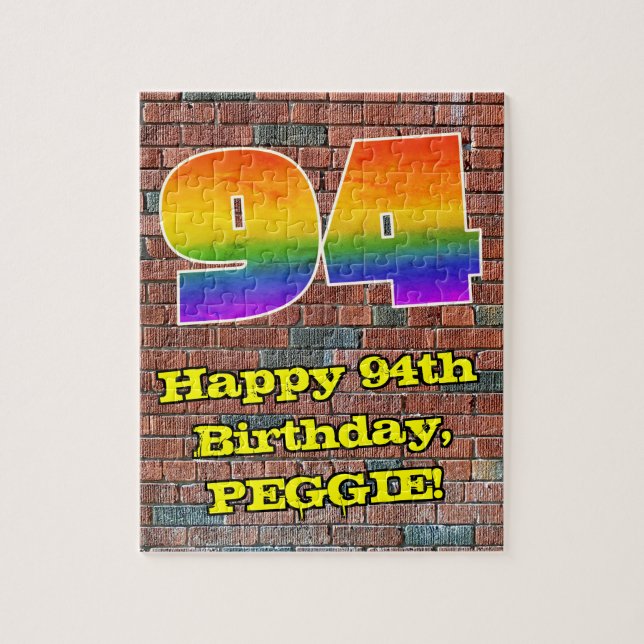 94:e födelsedagen: Roligt Graffiti-Inspired Rainbo Pussel (Vertikal)