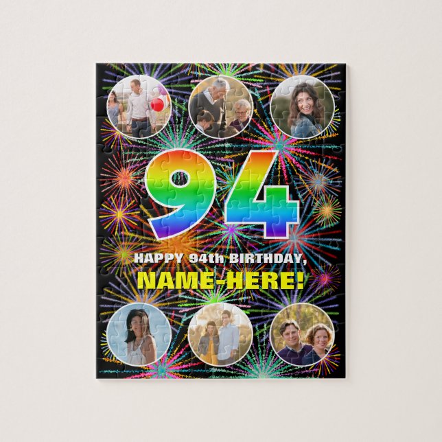 94:e födelsedagen: Roligtens regnbågsnr, eget namn Pussel (Vertikal)