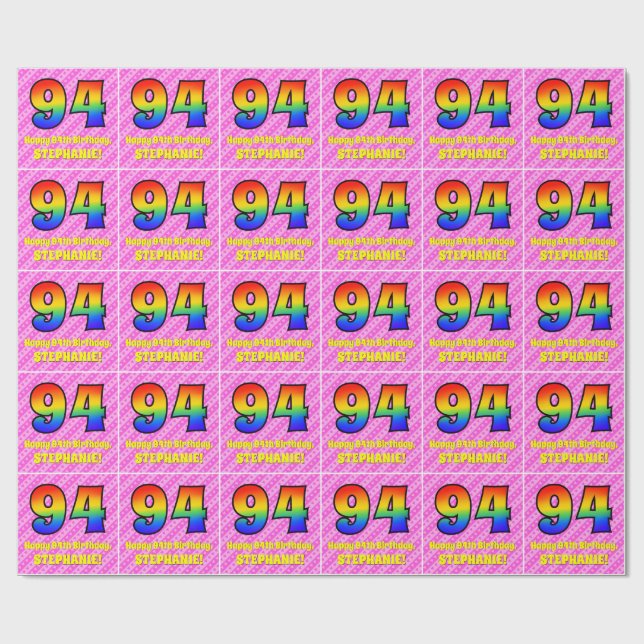 94:e födelsedagen: Rosa Rand & Hearts, regnbåge nr Presentpapper (Platt)