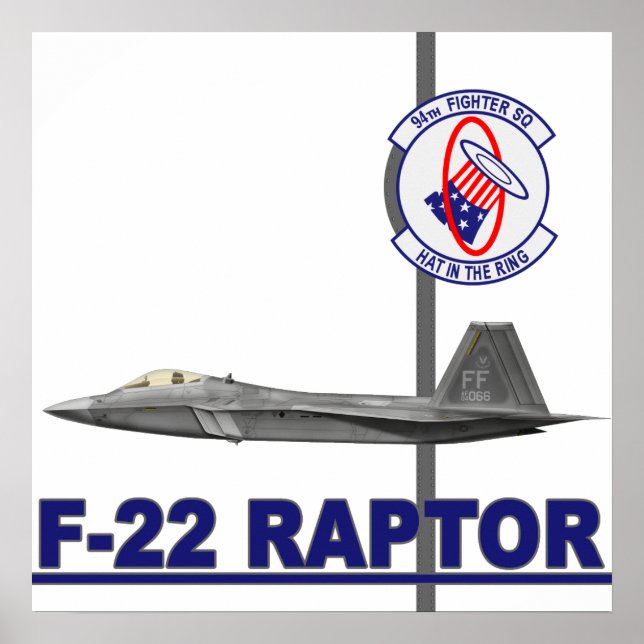94:e fyrkantsblanketten F-22 Raptorutskrift Poster (Framsidan)